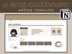 a web page with a coffee cup on it and the words, notion template