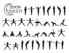 the silhouettes of people doing yoga poses in various positions and postures, including one man