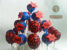 red, white and blue cake pops with stars on them