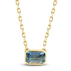 This simple aquamarine solitaire necklace makes quite a splash. 10K yellow gold The east-west rectangle-cut natural aquamarine shines in a bezel setting 16- to 18-inch adjustable cable chain; spring ring clasp Floating Gemstone Necklace, Solitaire Necklace, Jared The Galleria Of Jewelry, Beading Ideas, Solitaire Necklaces, Western Jewelry, Natural Aquamarine, East West, Dream Jewelry