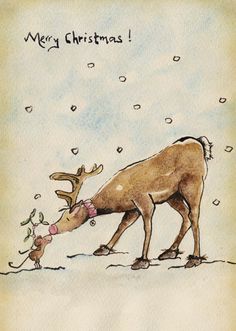 a drawing of a reindeer and its baby