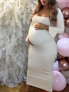 Momyknows Elegant Long Sleeve Maternity Dress Ultimate Baby Shower Outfit White Bodycon Dress to Embrace Your Bump Vestidos Para Baby Shower, Baby Shower Gown, Maternity Sundress, Fitted Maternity Dress, Long Sleeve Maternity Dress, Shower Outfits, Maternity Midi Dress, Maternity Dresses For Photoshoot, Baby Shower Outfit