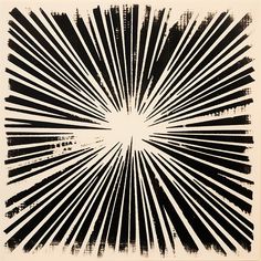 an abstract black and white painting with lines coming out of the center, on a beige background