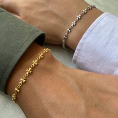 Cross Cut Out Link Bracelet, 925 Sterling Silver Gold Cross Bracelet Gold Cross Bracelet, Adult Baptism Gifts, Bracelet Rosary, Adult Baptism, Matching Couple Bracelets, Bracelet Matching, Bracelets For Boyfriend, Bracelet Couple, Couple Bracelet