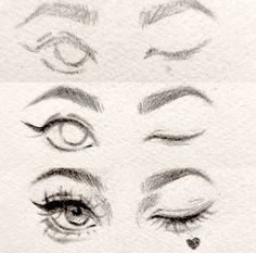 four different types of eyes drawn in pencil