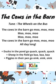 the cows in the barn poem for kids to learn how to read and understand them