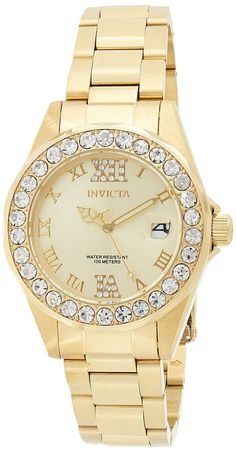 Invicta Women's Pro Diver Crystal Accented 18k Ion-Plated Stainless Steel Watch Description Invicta Women's Angel Analog Display Crystal Accented Quartz Stainless-Steel Strap, Gold, Casual Watch Features: Product Details: Is Discontinued By Manufacturer ‏ : ‎ No Product Dimensions ‏ : ‎ 0.59 x 0.59 x 0.59 inches; 11.68 ounces Item model number ‏ : ‎ 15252 Department ‏ : ‎ womens Batteries ‏ : ‎ 1 Lithium Metal batteries required. (included) Date First Available ‏ : ‎ November 12, 2013 Manufacturer ‏ : ‎ Invicta Country of Origin ‏ : ‎ China Brand, Seller, or Collection Name: Invicta Model number: 15252 Part Number: 15252 Model Year: 2011 Item Shape: Round Dial window material type: Mineral Display Type: Analog Clasp: Fold-Over Clasp with Safety Case material: Stainless Steel Case diameter: Invicta Watches Women, Surface Water, Invicta Watches, Gold Models, Girls Watches, Casual Watches, Wedding Watch, Women Wrist Watch, Beautiful Watches