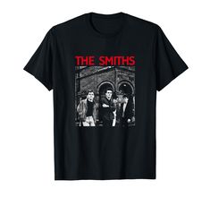 the smiths band t - shirt with red lettering on front and black back ground