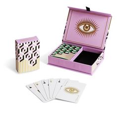 an open box with playing cards inside it