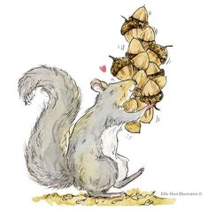 a drawing of a squirrel holding a bunch of bananas on its back and eating it