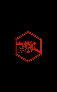 a red and black background with an orange hexagonal object on it's left side