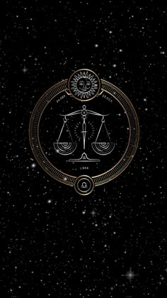 the zodiac sign libra on a black background with stars in the sky behind it