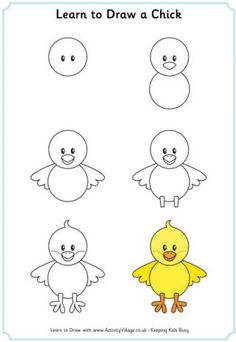 how to draw a cartoon chicken step by step with pictures for kids and beginners