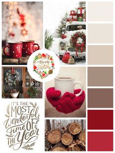 the color scheme is red, brown and white with christmas decorations on it's side