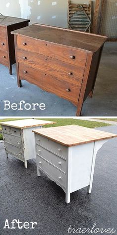 before and after photos of an old dresser