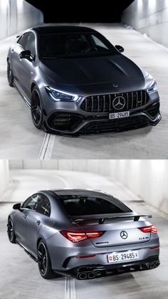 two pictures of the front and back of a mercedes cla in different stages of being shown