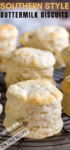 buttermilk biscuits on a cooling rack with the words southern style buttermilk biscuits