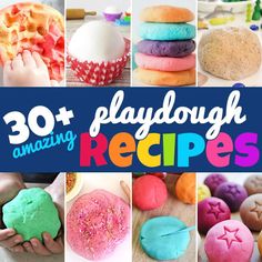 playdough recipe collage with the words 30 amazing playdough recipes