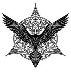 a black and white drawing of a bird with an intricate design on it's wings