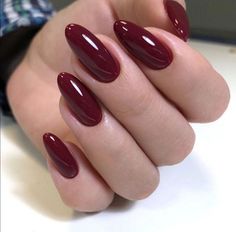 Wine Red Acrylic Nails Almond, Red Nails Ideas Aesthetic, Round Dark Nails, Dark Red Oval Acrylic Nails, Dark Red Nails Almond Shape, Red Nails 2022, Wine Acrylic Nails, Dark Red Oval Nails, Wine Red Almond Nails