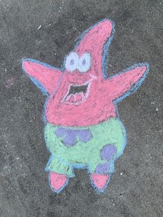 a chalk drawing of a cartoon character on the ground