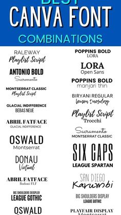 the best canva font combinations for any type of lettering, including letters and numbers