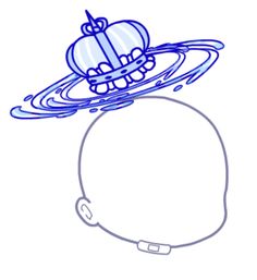 a drawing of an alien head with saturn in the background