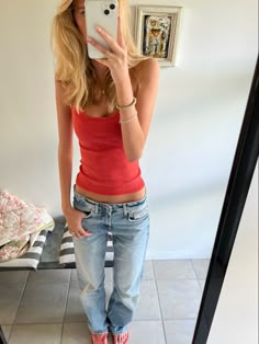 Cph Style, Red Blonde, Outfit Red, Vintage Outfit, Fits Inspo, True Religion Jeans