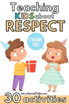 a boy and girl are talking to each other with the words teaching kids about respect