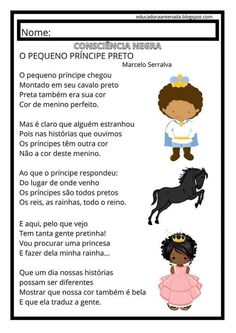 the spanish poem for children with pictures of princesses and horses in different colors, including black