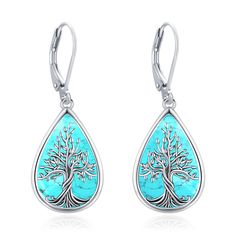 PRICES MAY VARY. Tree Earrings Design: Tree of life symbolize healthy, good luck and protection. Turquoise represents strength, wealth, love charm, and success. Tree of Life elements combined with Turquoise, created stylish and elegant tree of life dangling earrings. Drop Earrings Material: Tree of Life dangle earrings are made of S925 Sterling Silver, this material is safe for our earholes, lead-free, nickel-free, tarnish-resistant, skin-friendly, long term wear. Earring Size: Tree of Life dang Women Tree, Shamrock Earrings, Tree Of Life Earrings, Jewelry Cleaning, Tree Earrings, Turquoise Crystal, Earrings Design, Clover Earrings, Earring Tree