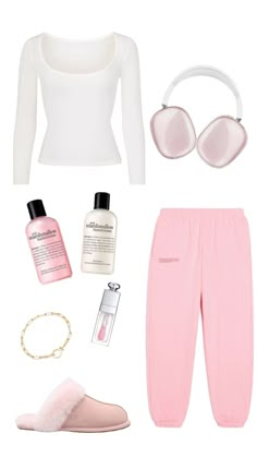 Outfit Inspo Moodboard, Pink Vanilla Girl Outfits, Pink Day Outfits, Pink Outfit Board, Outfits With Pink Pants, Pink Outfit Winter, Gorjana Bracelet, Pink Wishlist, Coquette Fits