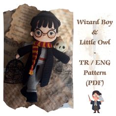 a knitted harry potter doll with a birdcage in it's hand