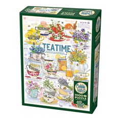 a puzzle box with flowers and teas on it