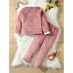 2023 Autumn Winter New Girls' Round Neck Flannel Pajamas Homewear Suit Color  : Brick RedSize  : 1-2Y,3-4Y,4-5Y,5-6Y,7-8YSize guide:,Size guide:1-2Y:Shoulder: 9.4 inch, Bust: 25.6 inch, Length: 14.2 inch, Sleeve length: 13.4 inch, Waist size: 15.8 inch, Hip size: 24.0 inch, Bottom length: 20.7 inch, Recommended height: 29.9-37.0 inch3-4Y:Shoulder: 9.9 inch, Bust: 26.8 inch, Length: 15.4 inch, Sleeve length: 14.6 inch, Waist size: 16.5 inch, Hip size: 25.2 inch, Bottom length: 23.2 inch, Recommen Cozy Winter Sleepover Sets, Cozy Pink Sets For Pajama Party, Winter Sets With Long Sleeves For Sleepover, Winter Solid Color Sleepwear For Bedtime, Solid Winter Sleepwear For Bedtime, Solid Color Long Sleeve Bedtime Set, Pink Long Sleeve Christmas Sets, Cozy Pink Sets For Sleepover, Pink Sets For Winter Sleepover