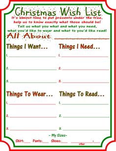 a christmas wish list for kids to write and read on the page, which is in red