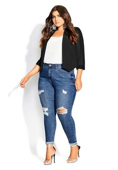 Crop Blazer Outfit, Plus Size Cropped, Boyfriend Denim Jacket, Plus Size Workwear, Chiffon Jacket, Fashion Promotion, Jacket Collar, Fur Collar Jacket, V Dress