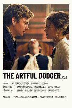 the artful dodger poster with two people talking to each other in front of an audience