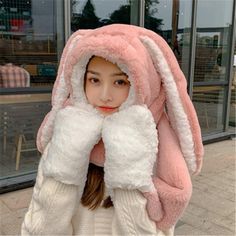 Kawaii Hat, Rabbit Hat, Funny Rabbit, Cute Funny Cartoons, Fluffy Bunny, High Road, Kawaii Bunny, Beanie Style, Pink Rabbit