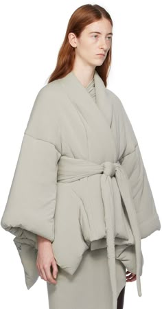 Padded stretch modal- and cashmere-blend jersey jacket. · Shawl collar · Integrated self-tie belt at waist · Fully lined Supplier color: Pearl Rick Owens Street Style, Warm Jackets For Women, Rick Owens Lilies, Rick Owens Women, Jersey Jacket, Kimono Jacket, Cotton Jacket, Shawl Collar, Tie Belt