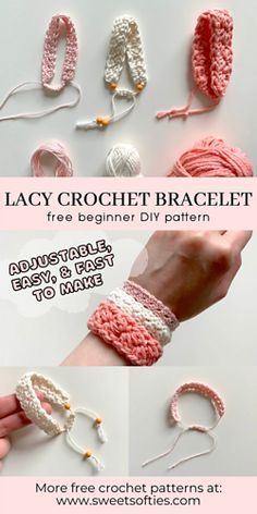 crochet bracelet pattern for beginners with instructions to make the lacy crochet bracelet