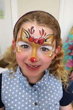 Rudolph Face Paint, Reindeer Facepainting, Christmas Facepainting Ideas, Reindeer Face Paint, Christmas Theme Face Painting, Reindeer Canvas Painting Kids, Face Painting Flowers