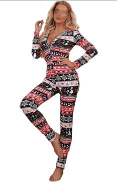 Christmas One Piece for Women Fleece Hooded Jumpsuit Zipper Romper Sexy One Piece Pajamas Sleepwear Christmas One Piece, Pyjamas Onesie, Santa Pajamas, Christmas Onesie, Red One Piece, Onesie Pajamas, Party Kleidung, Long Romper