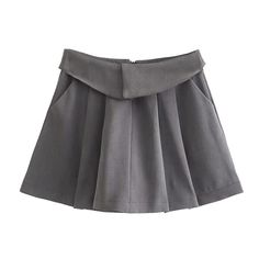 F00158720-101 Gray High Waist Pleated Skirt For Spring, Chic Skirted Skort With Pockets, Fitted Gray Skirt With Pockets, Gray Mini Length Pleated Skirt For Spring, Spring Gray Pleated Mini Skirt, Gray Fitted Skirt With Pockets, Gray Lined Mini Pleated Skirt, Gray Mini Length Lined Pleated Skirt, Gray Pleated Mini Skirt With Lining