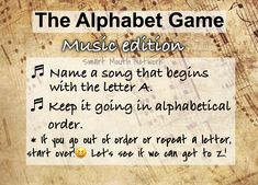 the alphabet game music edition name a song that begins with the letter a keep it going in alphabet order