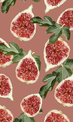 pomegranates with green leaves on a pink background seamless wallpaper