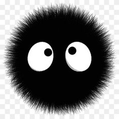 an animal's fur ball with two eyes on the top and bottom, in black and white