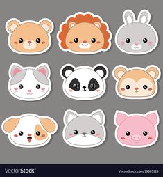 cute animal face stickers with different shapes and colors for children's room or playroom