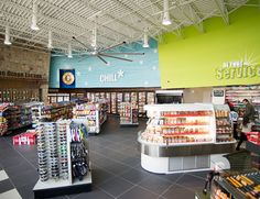 the inside of a grocery store filled with items