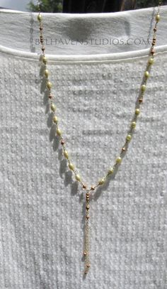 Beaded Copper pyrite gemstone Chartruese freshwater pearl gold fil tassel necklace Dainty pearl jewelry Wedding Everyday Casual gold jewelry - pinned by pin4etsy.com Green Pearls, Necklace Green, Jewelry Pins, Pearl Gemstone, Necklace Dainty, Green Necklace, Jewelry Wedding